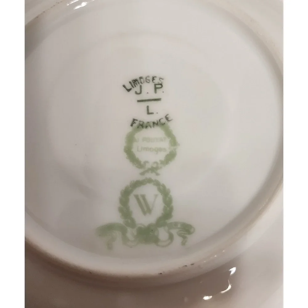Limoges Elite Works Porcelain Saucer with green and gold scroll detail